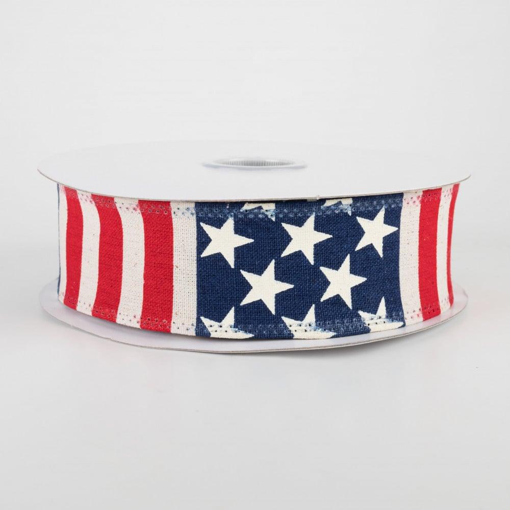 Burlap Products | 1.5" Flag Stripe Ribbon: Ivory, Red, White, Blue (10 Yards) Burlap Products Burlap Products