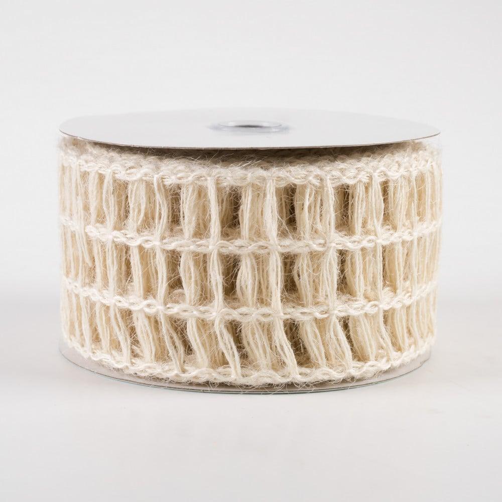 Burlap Products | 2.5" Jute Window Pane Mesh Ribbon: Cream (10 Yards) Burlap Products Burlap Products