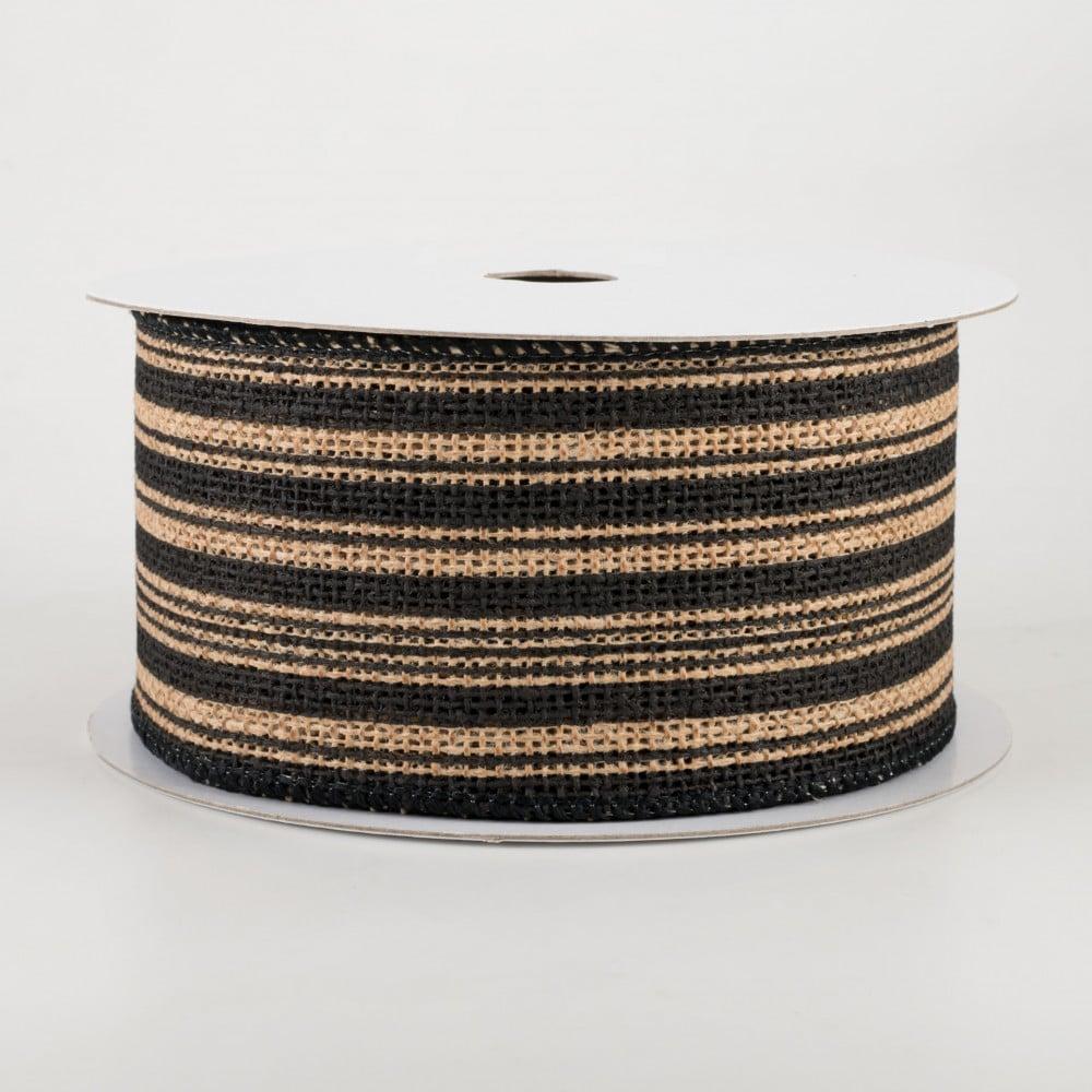 Burlap Products | 2.5" Ticking Stripe Faux Burlap Ribbon: Natural & Black (10 Yards) Burlap Products Burlap Products