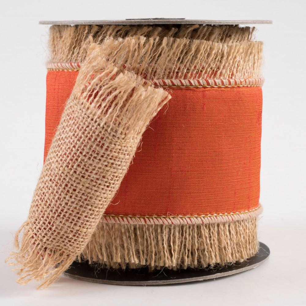 Burlap Products | [D Stevens] 4" Dupioni Jute Fringe Edge Ribbon: Pumpkin (5 Yards) Burlap Products Burlap Products