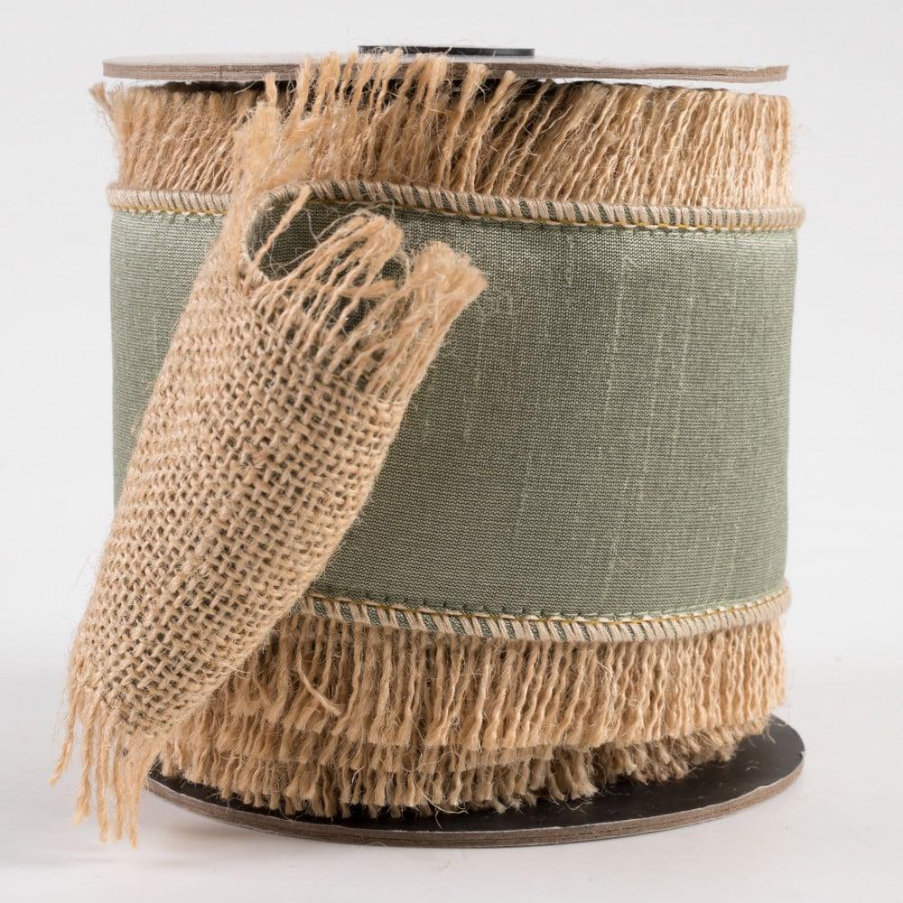 Burlap Products | [D Stevens] 4" Dupioni Jute Fringe Edge Ribbon: Spruce (5 Yards) Burlap Products Burlap Products