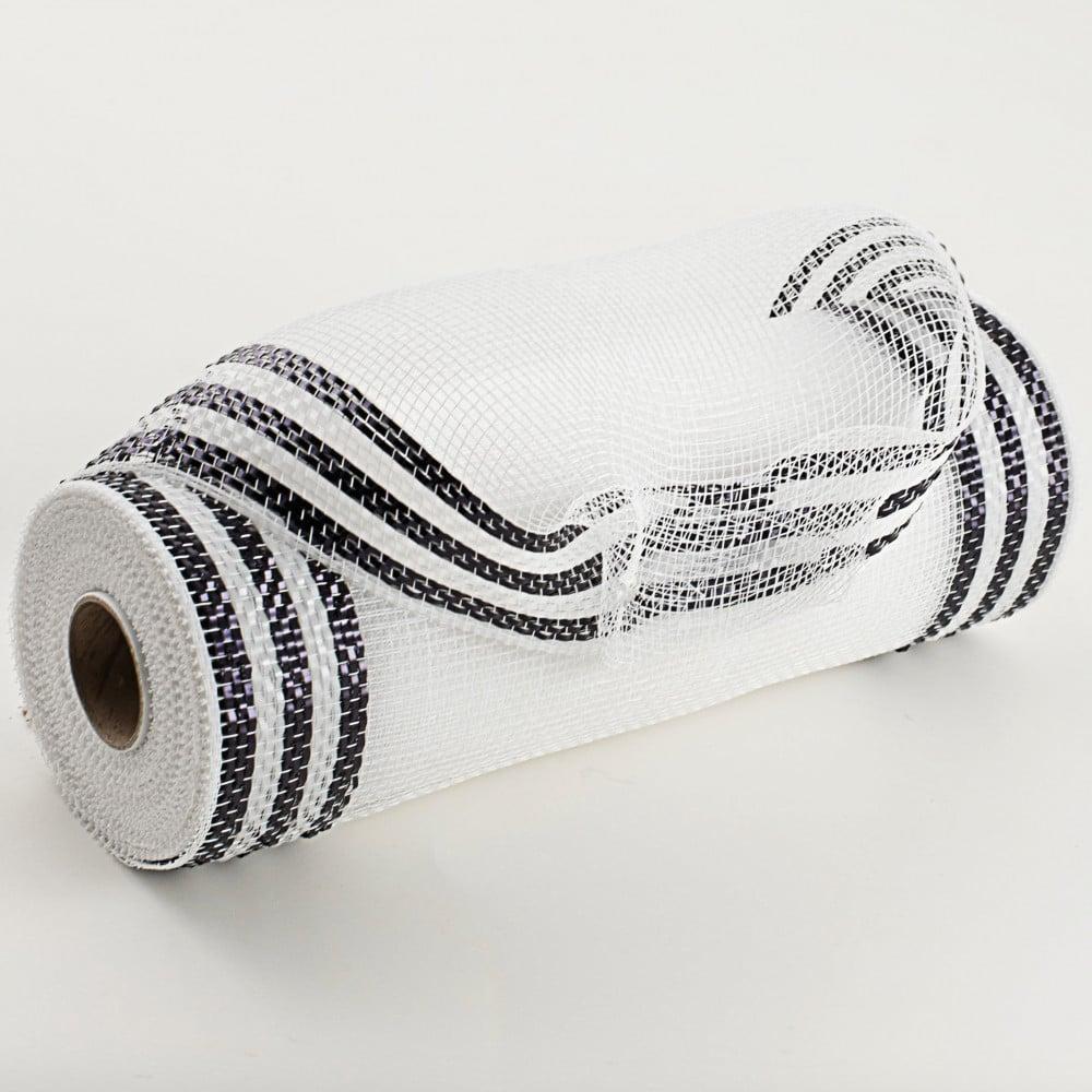 Deco Mesh | 10" Border Stripe Metallic Mesh: White & Black Deco Mesh Deco Mesh