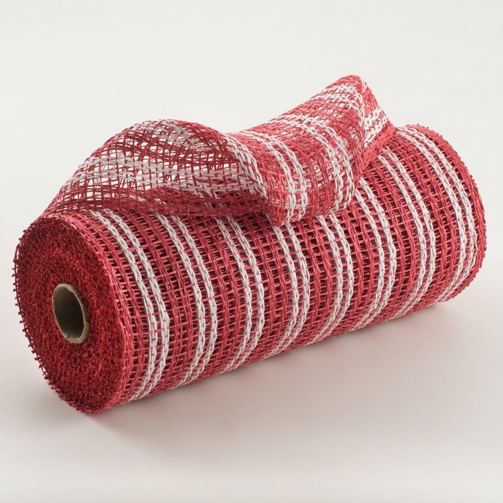 Deco Mesh | 10" Poly Burlap Double Stripe Mesh: Red & White Burlap & Jute Deco Mesh Deco Mesh