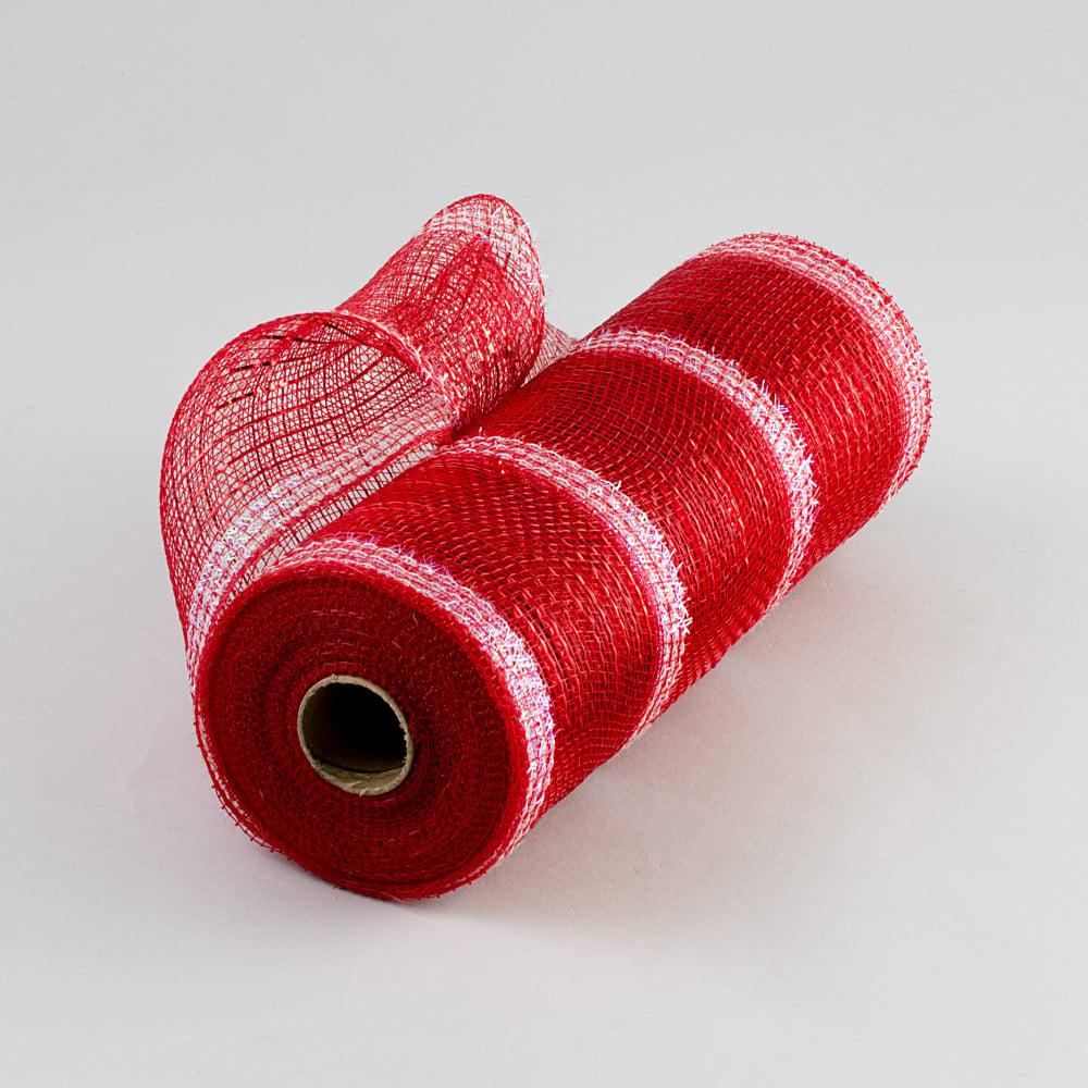 Deco Mesh | 10" Poly Deco Tinsel Mesh: Red & White (10 Yards) Deco Mesh Deco Mesh