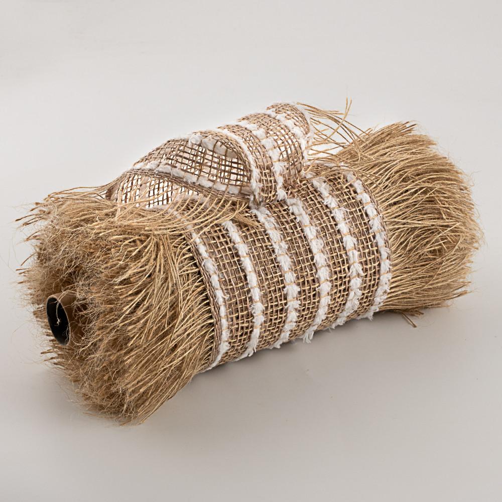 Deco Mesh | 10" Poly Jute Burlap Snowdrift Fringe Mesh: Natural & White Deco Mesh Deco Mesh