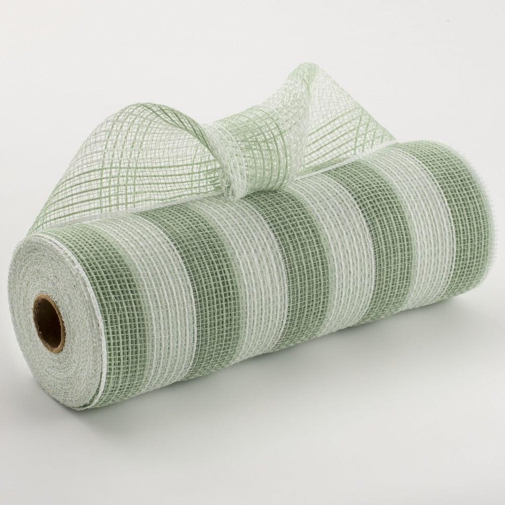 Deco Mesh | 10" Thin Stripe Fabric Mesh: Sage Green & White Burlap & Jute Deco Mesh Deco Mesh