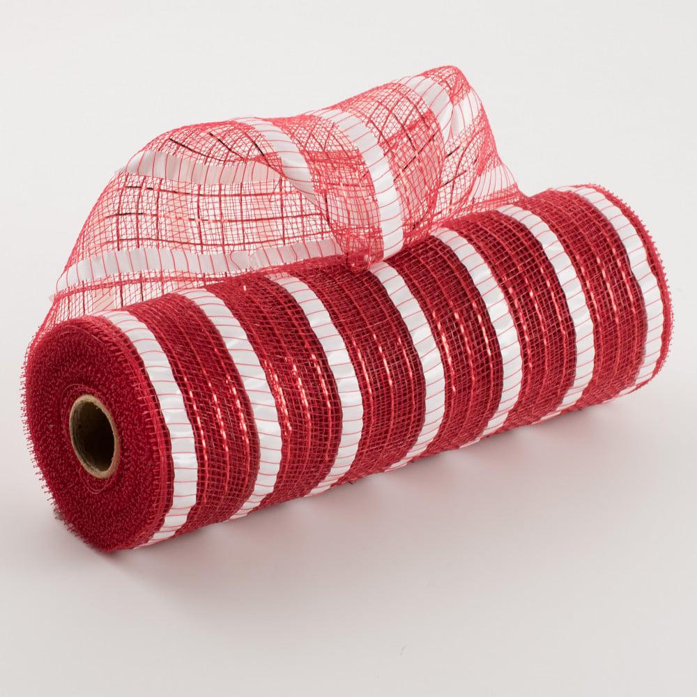 Deco Mesh | 10" XL Wide Foil Stripe Mesh: Red & White Deco Mesh Deco Mesh