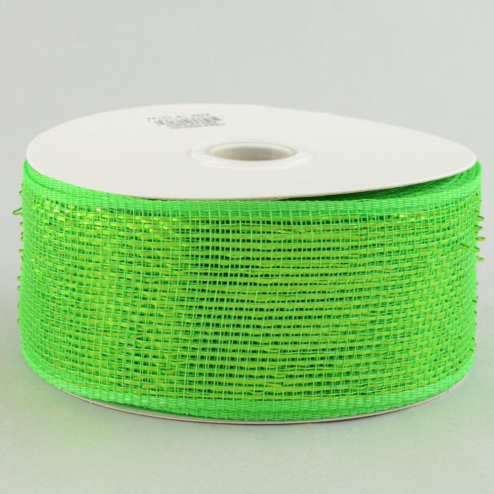 Deco Mesh | 2.5" Poly Deco Mesh Ribbon: Metallic Lime Green Deco Mesh Deco Mesh