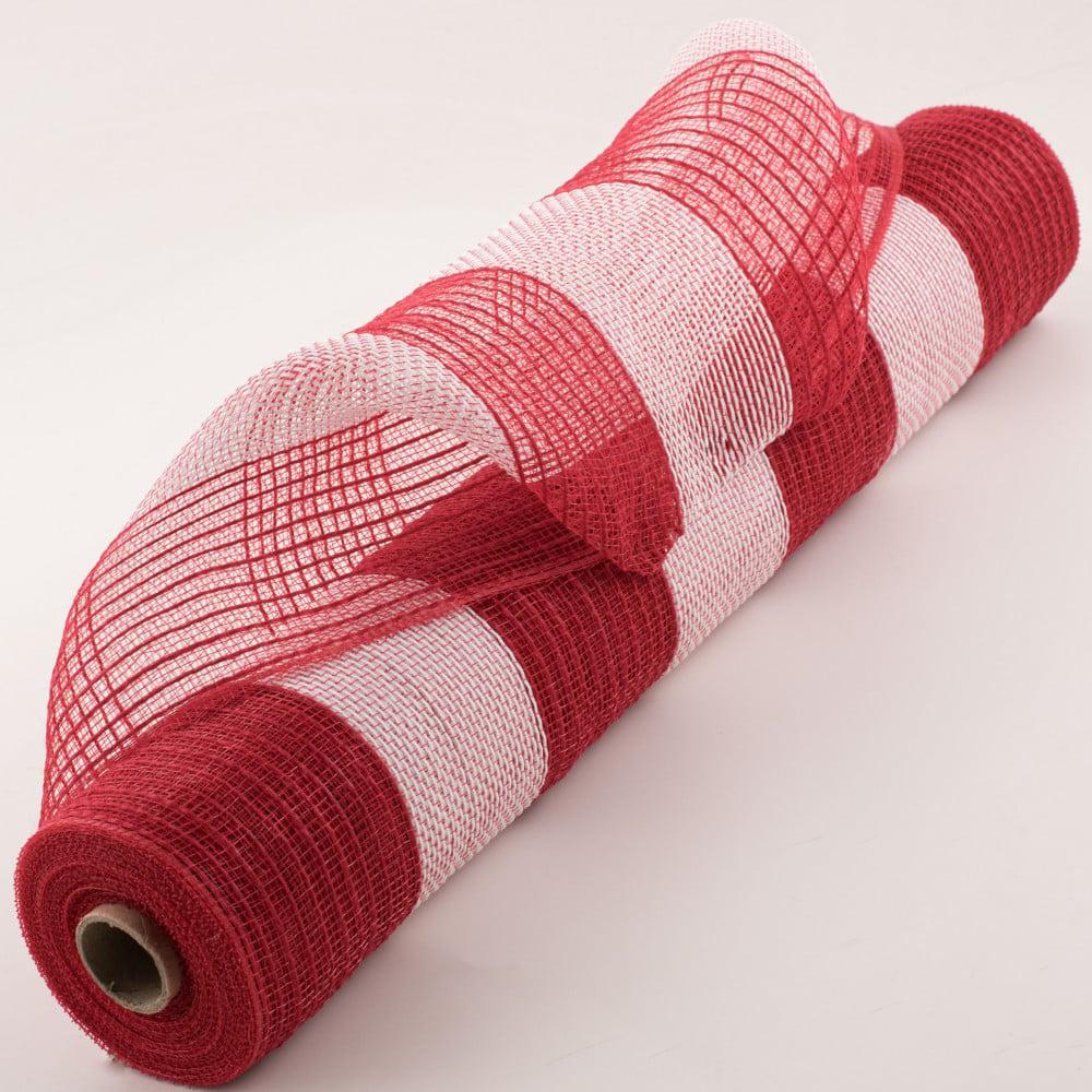 Deco Mesh | 21" Poly Jute Deco Mesh: Red & Ivory Wide Stripe (10 Yards) Burlap & Jute Deco Mesh Deco Mesh