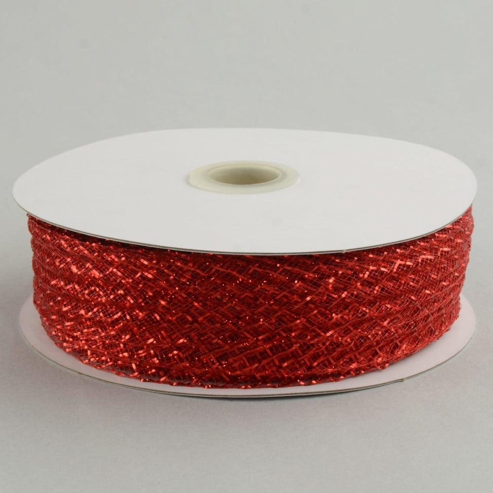 Ribbon | 1.5" Deco Flex Mesh Ribbon: Metallic Red (30 Yards) Deco Mesh Ribbon Ribbon