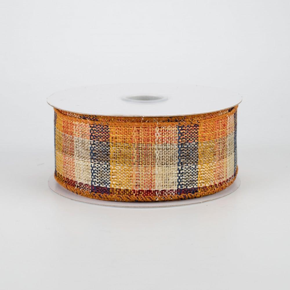 Ribbon | 1.5" Plaid Fall Ribbon: Blue & Orange (10 Yards) Fabric Ribbon Ribbon