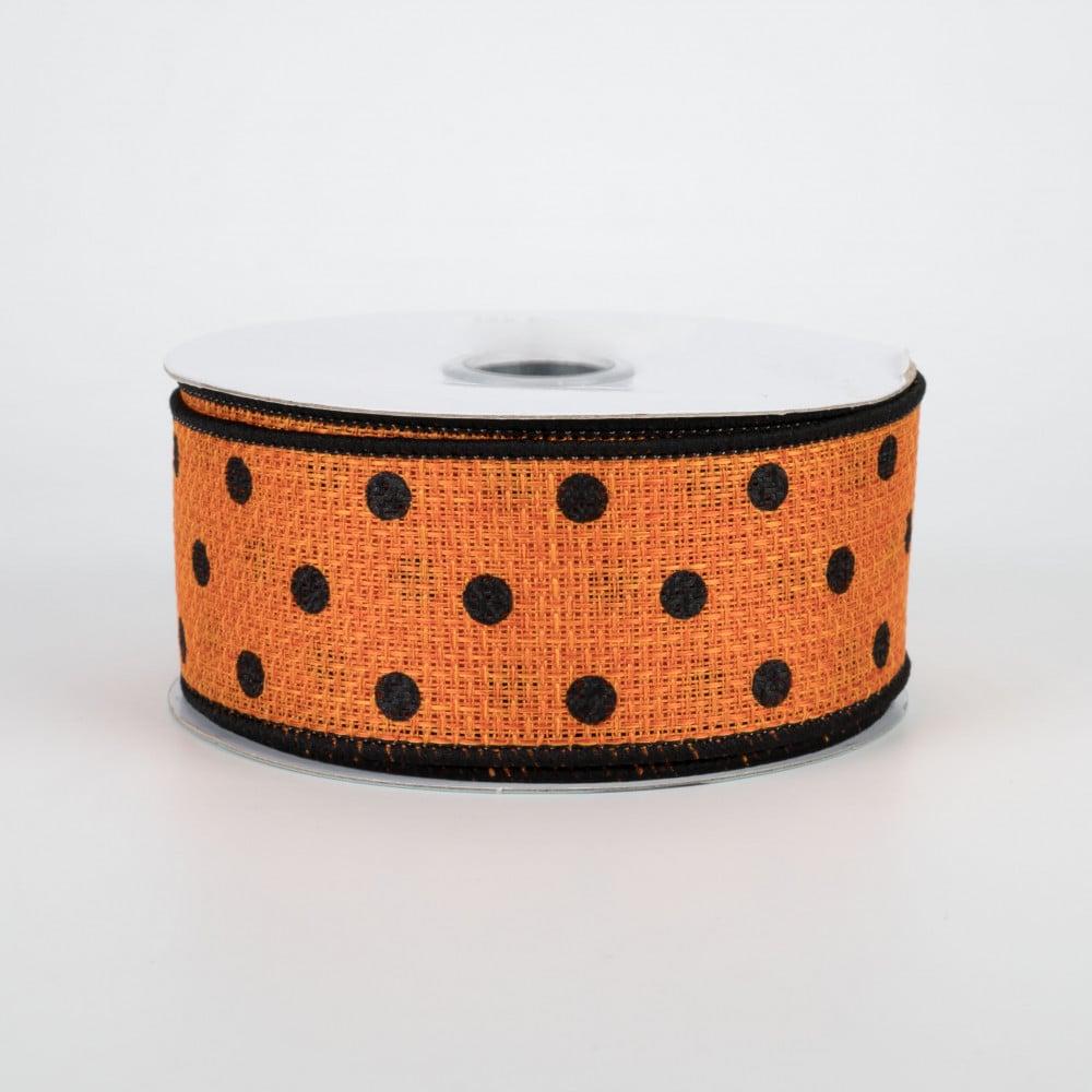 Ribbon | 1.5" Small Dot Faux Burlap Ribbon: Orange & Black (10 Yards) Fabric Ribbon Ribbon