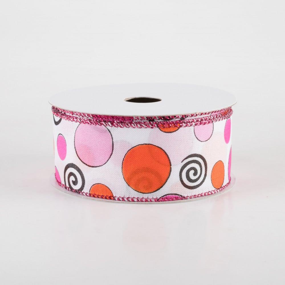 Ribbon | 1.5" Whimsy Dots & Swirls Ribbon: Pink & Orange (10 Yards) Fabric Ribbon Ribbon