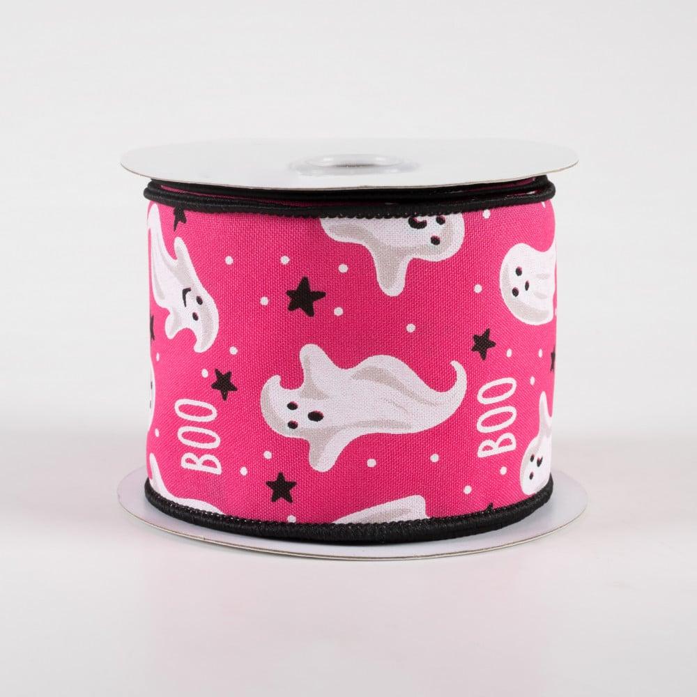 Ribbon | 2.5" Boo Ghosts Ribbon: Hot Pink (10 Yards) Fabric Ribbon Ribbon