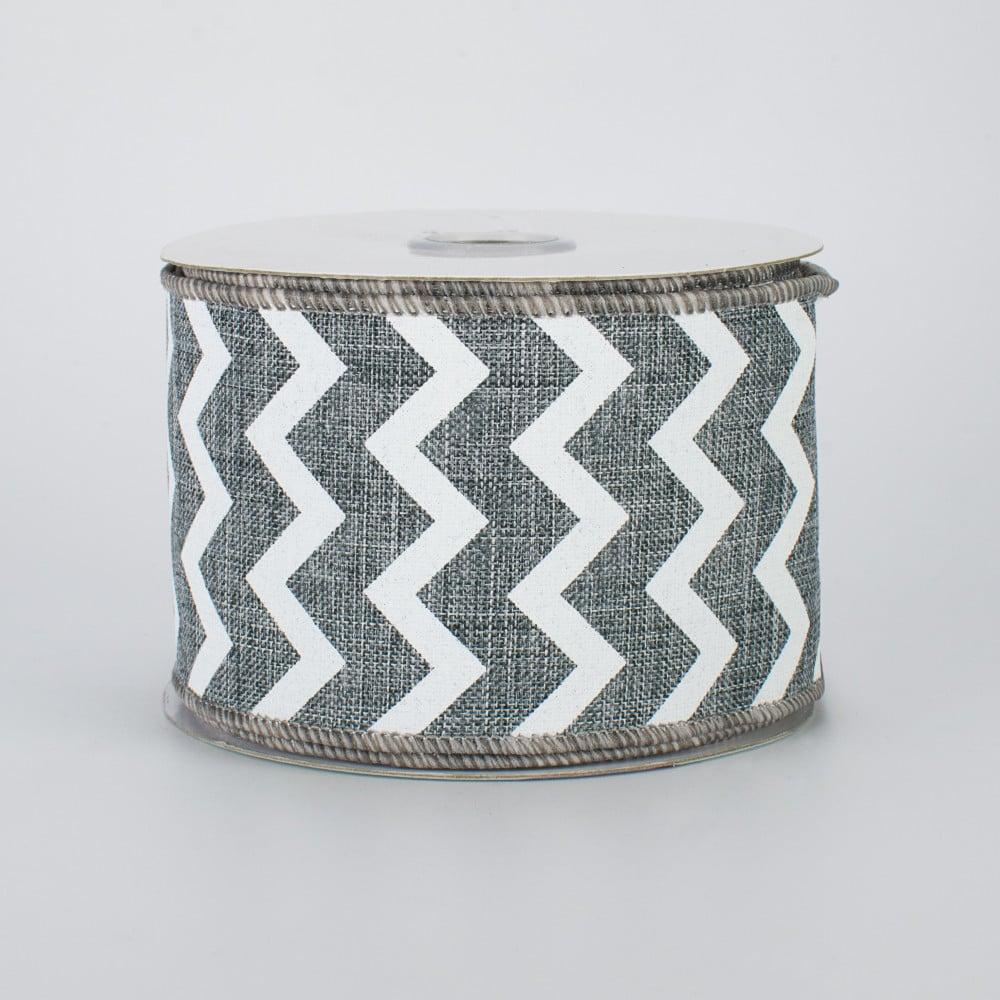 Ribbon | 2.5" Canvas Chevron Ribbon: Grey & White (10 Yards) Fabric Ribbon Ribbon