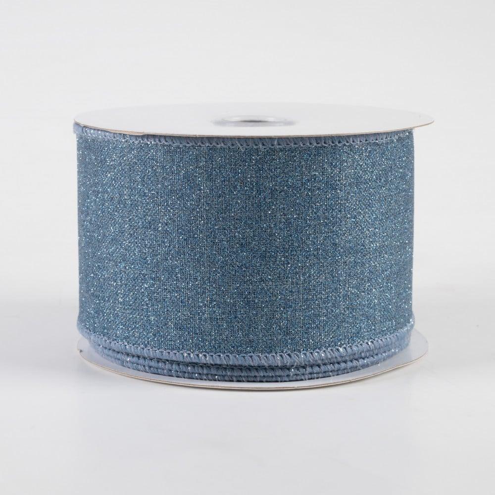 Ribbon | 2.5" Fine Glitter on Royal Ribbon: Smoke Blue (10 Yards) Fabric Ribbon Ribbon