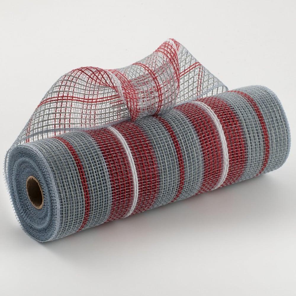 Deco Mesh | 10" Faux Jute & Thick Stripe Mesh: Grey, Red, White Burlap & Jute Deco Mesh Deco Mesh