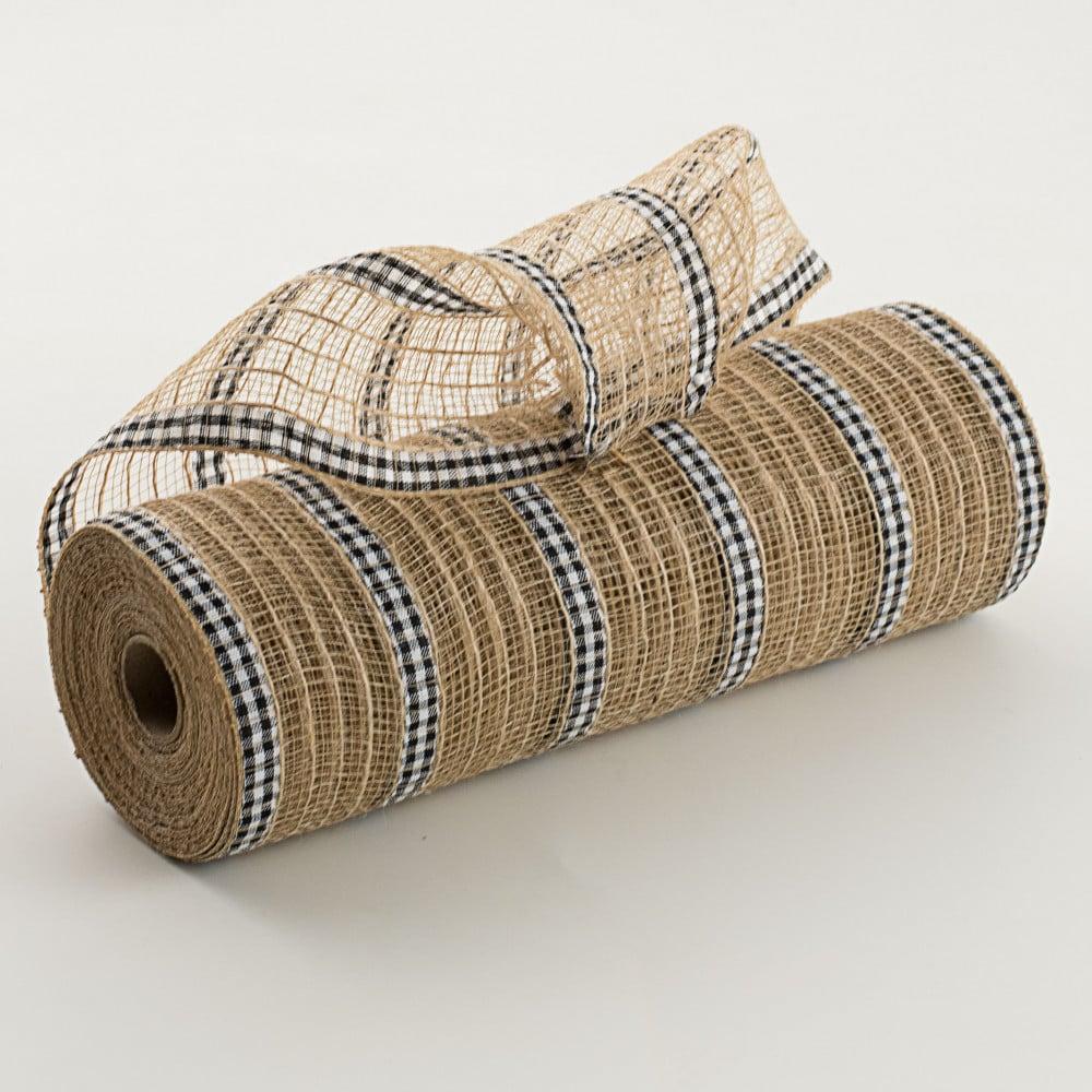 Deco Mesh | 10" Patterned Mesh: Natural Jute & Buffalo Plaid Print Burlap & Jute Deco Mesh Deco Mesh