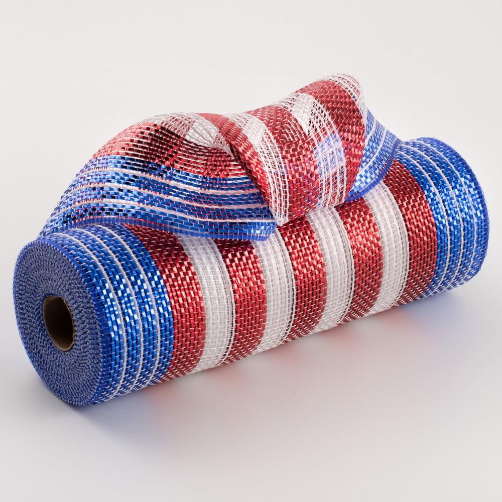 Deco Mesh | 10" Poly Jute Metallic Stripe Mesh: Red, White, Blue Burlap & Jute Deco Mesh Deco Mesh