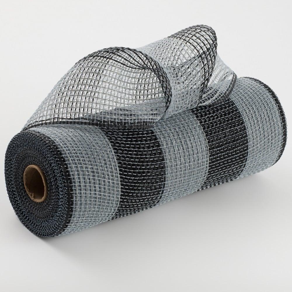 Deco Mesh | 10" Wide Stripe Fabric Mesh: Grey & Black Deco Mesh Deco Mesh