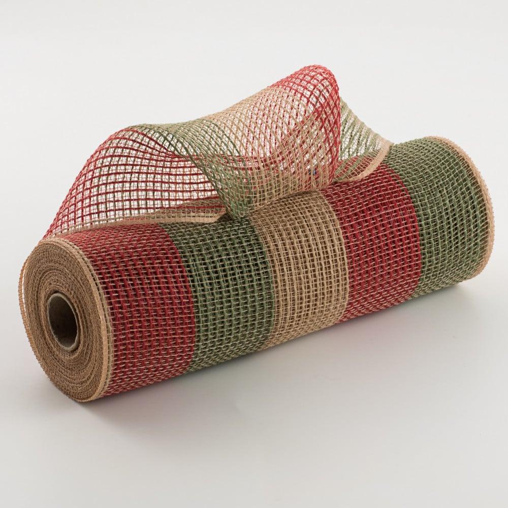 Deco Mesh | 10" Wide Stripe Fabric Mesh: Natural, Moss, Red Burlap & Jute Deco Mesh Deco Mesh