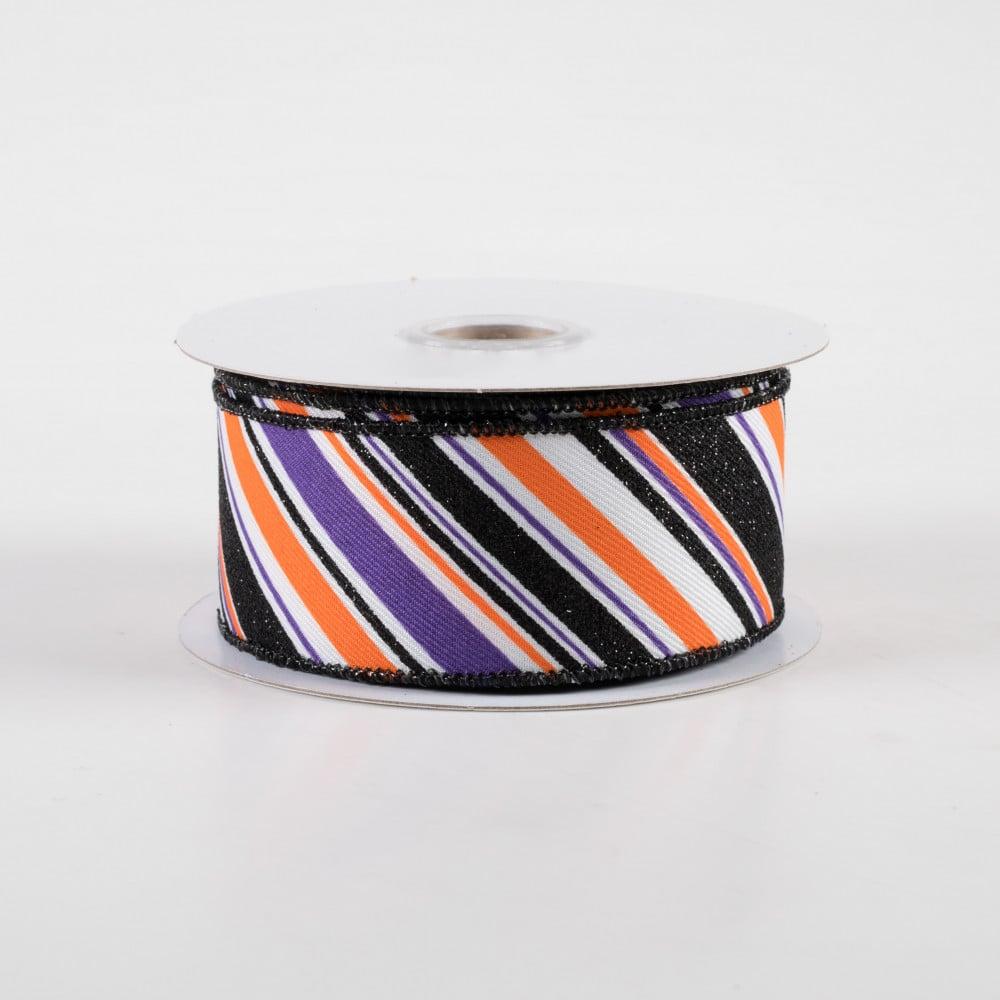 Ribbon | 1.5" Diagonal Glitter Stripe Ribbon: Halloween (10 Yards) Fabric Ribbon Ribbon