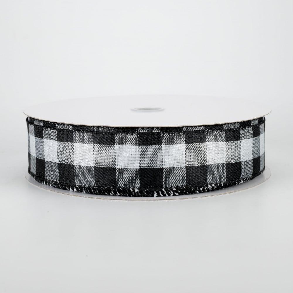 Ribbon | 1.5" Linen Check Buffalo Plaid Ribbon: Black & White (50 Yards) Fabric Ribbon Ribbon