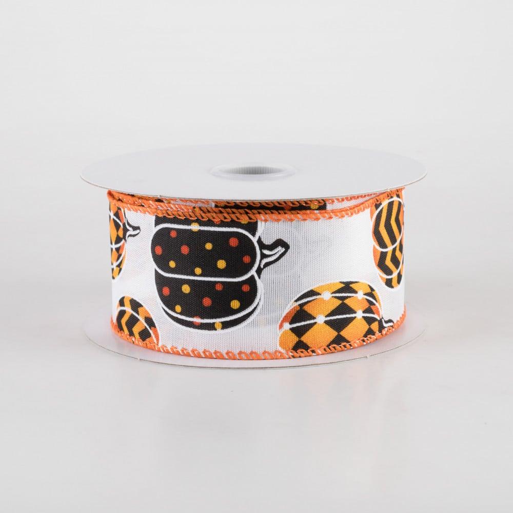 Ribbon | 1.5" Trendy Pumpkins Ribbon: Orange, Yellow & Black (10 Yards) Fabric Ribbon Ribbon