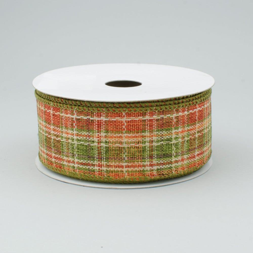 Ribbon | 1.5" Woven Plaid Fall Ribbon: Moss, Ivory & Rust (10 Yards) Fabric Ribbon Ribbon