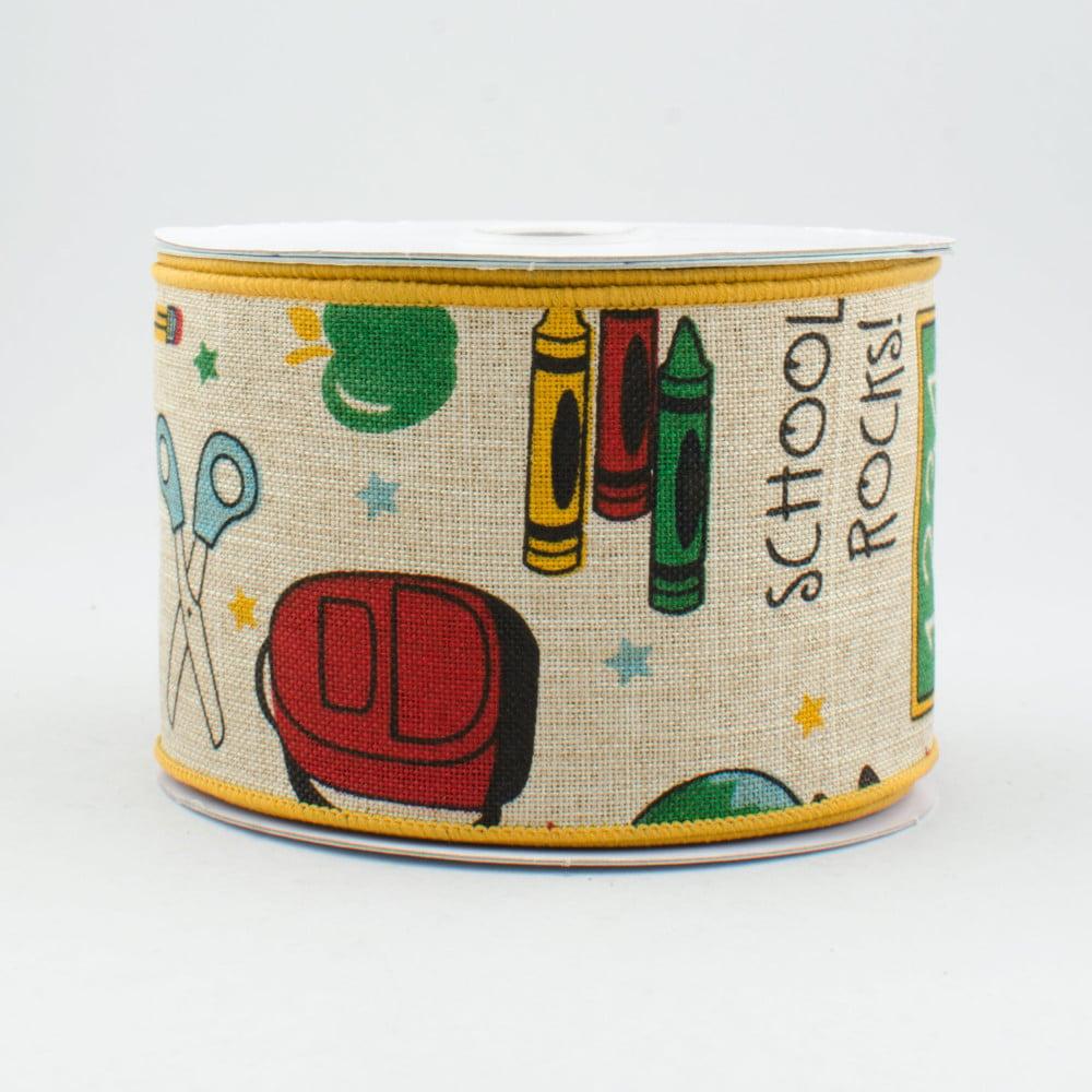 Ribbon | 2.5" School Rocks Royal Canvas Ribbon: Natural & Primary (10 Yards) Fabric Ribbon Ribbon