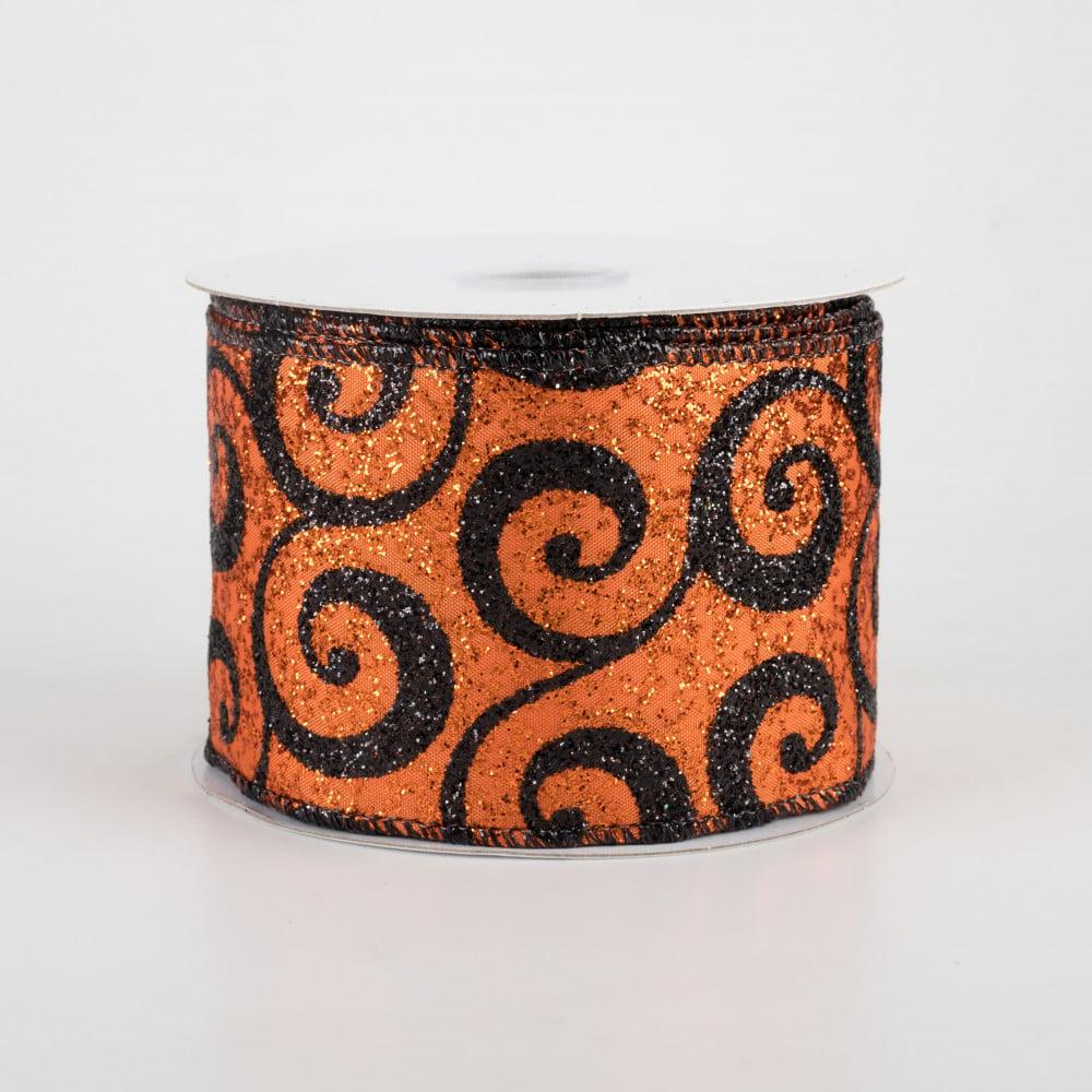 Ribbon | 2.5" Ultra Glitter Swirls Ribbon: Orange & Black (10 Yards)